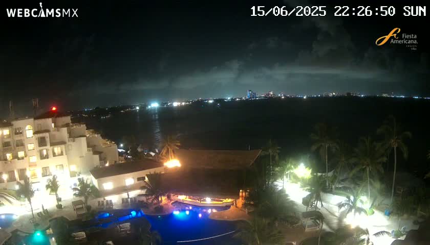 Cancún City Skyline & Carribean Coast from Fiesta Americana Live Cam - Zona Hotelera (Hotel Zone), Cancun, Quintana Roo, Mexico
