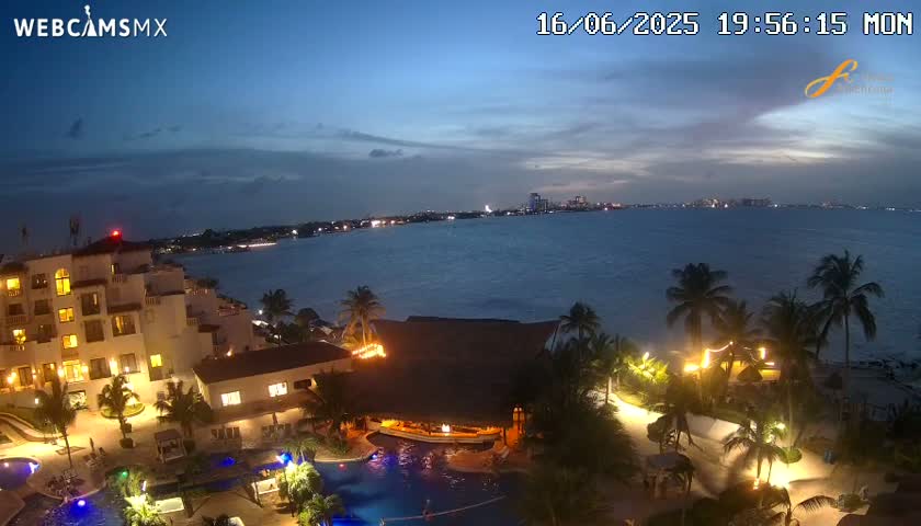 Cancún City Skyline & Carribean Coast from Fiesta Americana Live Cam - Zona Hotelera (Hotel Zone), Cancun, Quintana Roo, Mexico