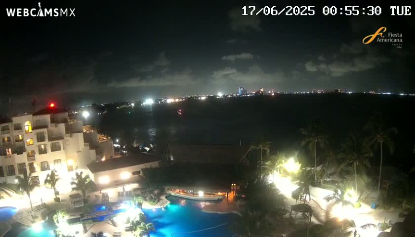 Cancún City Skyline & Carribean Coast from Fiesta Americana Live Cam - Zona Hotelera (Hotel Zone), Cancun, Quintana Roo, Mexico