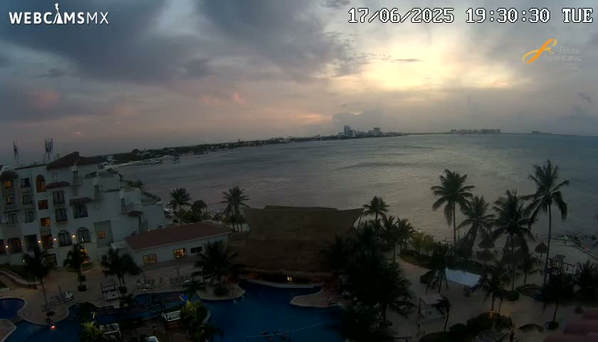 Cancún City Skyline & Carribean Coast from Fiesta Americana Live Cam - Zona Hotelera (Hotel Zone), Cancun, Quintana Roo, Mexico