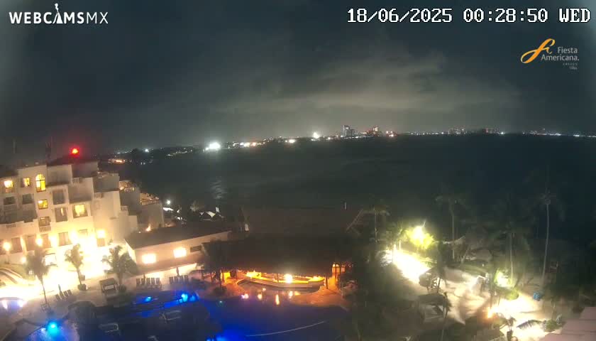 Cancún City Skyline & Carribean Coast from Fiesta Americana Live Cam - Zona Hotelera (Hotel Zone), Cancun, Quintana Roo, Mexico