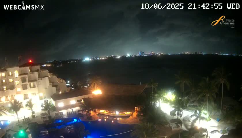 Cancún City Skyline & Carribean Coast from Fiesta Americana Live Cam - Zona Hotelera (Hotel Zone), Cancun, Quintana Roo, Mexico