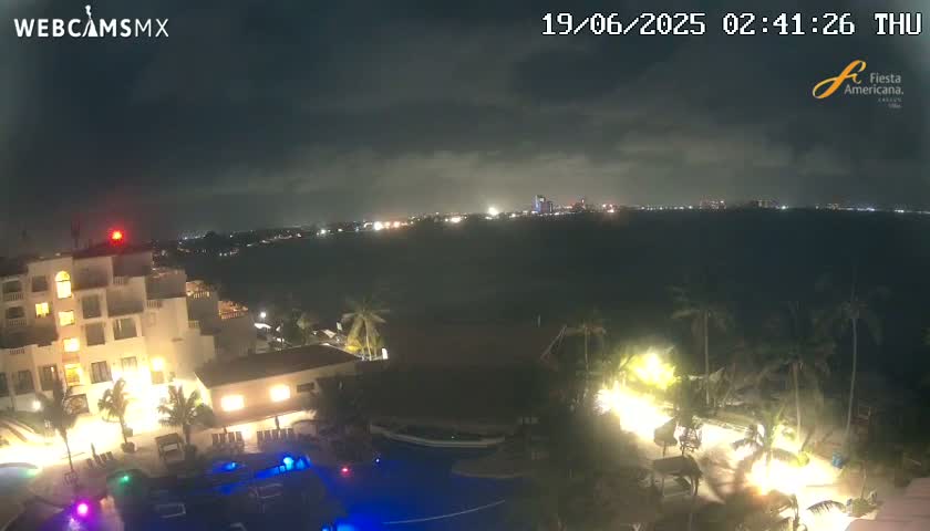 Cancún City Skyline & Carribean Coast from Fiesta Americana Live Cam - Zona Hotelera (Hotel Zone), Cancun, Quintana Roo, Mexico