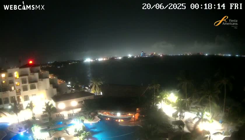 Cancún City Skyline & Carribean Coast from Fiesta Americana Live Cam - Zona Hotelera (Hotel Zone), Cancun, Quintana Roo, Mexico