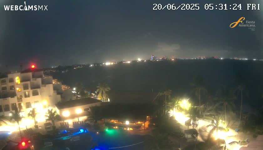 Cancún City Skyline & Carribean Coast from Fiesta Americana Live Cam - Zona Hotelera (Hotel Zone), Cancun, Quintana Roo, Mexico