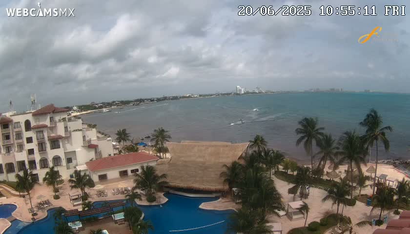 Cancún City Skyline & Carribean Coast from Fiesta Americana Live Cam - Zona Hotelera (Hotel Zone), Cancun, Quintana Roo, Mexico