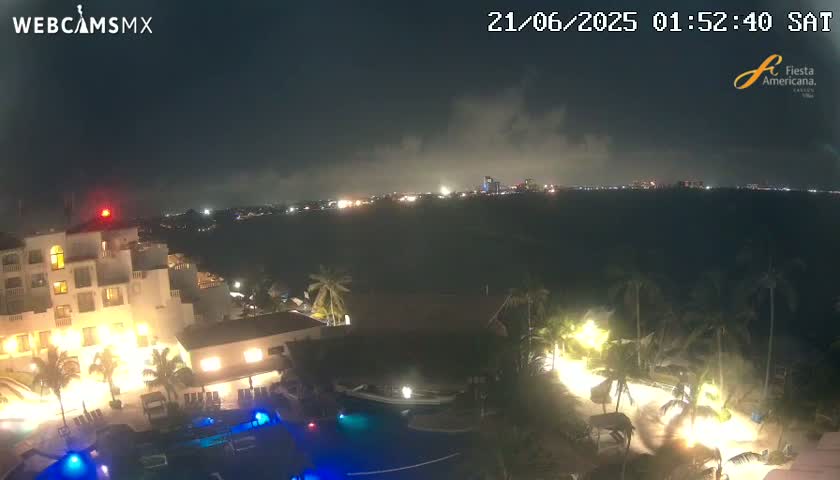 Cancún City Skyline & Carribean Coast from Fiesta Americana Live Cam - Zona Hotelera (Hotel Zone), Cancun, Quintana Roo, Mexico