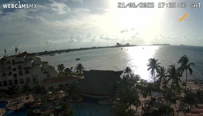 Cancún City Skyline & Carribean Coast from Fiesta Americana Live Cam - Zona Hotelera (Hotel Zone), Cancun, Quintana Roo, Mexico