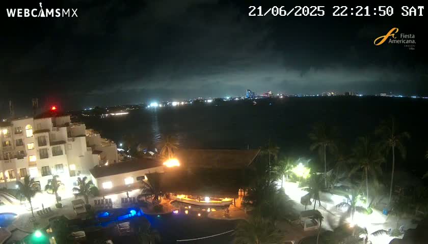 Cancún City Skyline & Carribean Coast from Fiesta Americana Live Cam - Zona Hotelera (Hotel Zone), Cancun, Quintana Roo, Mexico