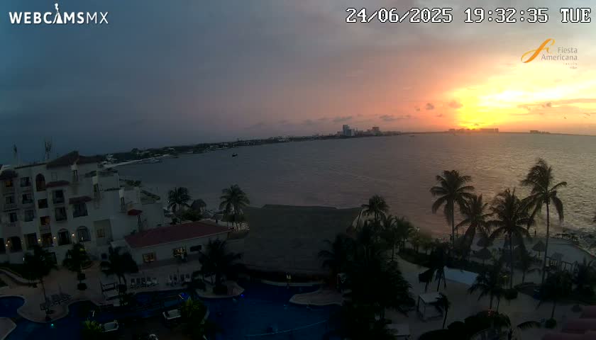 Cancún City Skyline & Carribean Coast from Fiesta Americana Live Cam - Zona Hotelera (Hotel Zone), Cancun, Quintana Roo, Mexico