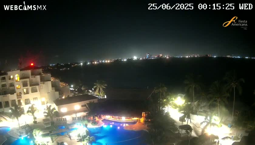 Cancún City Skyline & Carribean Coast from Fiesta Americana Live Cam - Zona Hotelera (Hotel Zone), Cancun, Quintana Roo, Mexico