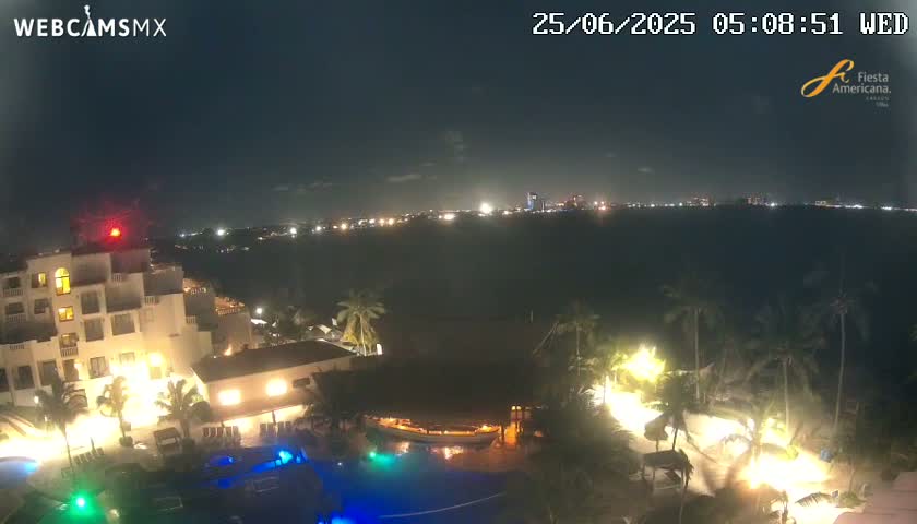 Cancún City Skyline & Carribean Coast from Fiesta Americana Live Cam - Zona Hotelera (Hotel Zone), Cancun, Quintana Roo, Mexico