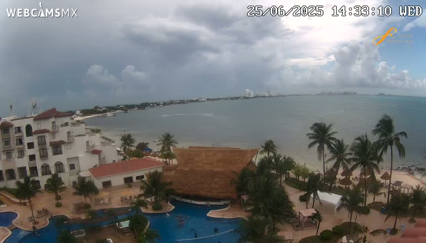 Cancún City Skyline & Carribean Coast from Fiesta Americana Live Cam - Zona Hotelera (Hotel Zone), Cancun, Quintana Roo, Mexico