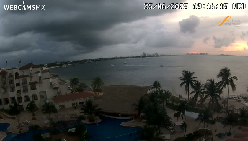 Cancún City Skyline & Carribean Coast from Fiesta Americana Live Cam - Zona Hotelera (Hotel Zone), Cancun, Quintana Roo, Mexico