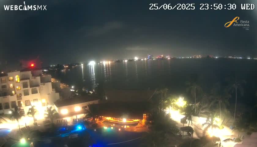 Cancún City Skyline & Carribean Coast from Fiesta Americana Live Cam - Zona Hotelera (Hotel Zone), Cancun, Quintana Roo, Mexico