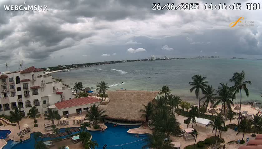 Cancún City Skyline & Carribean Coast from Fiesta Americana Live Cam - Zona Hotelera (Hotel Zone), Cancun, Quintana Roo, Mexico