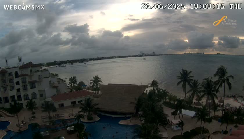 Cancún City Skyline & Carribean Coast from Fiesta Americana Live Cam - Zona Hotelera (Hotel Zone), Cancun, Quintana Roo, Mexico