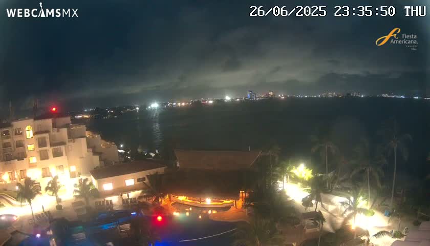 Cancún City Skyline & Carribean Coast from Fiesta Americana Live Cam - Zona Hotelera (Hotel Zone), Cancun, Quintana Roo, Mexico