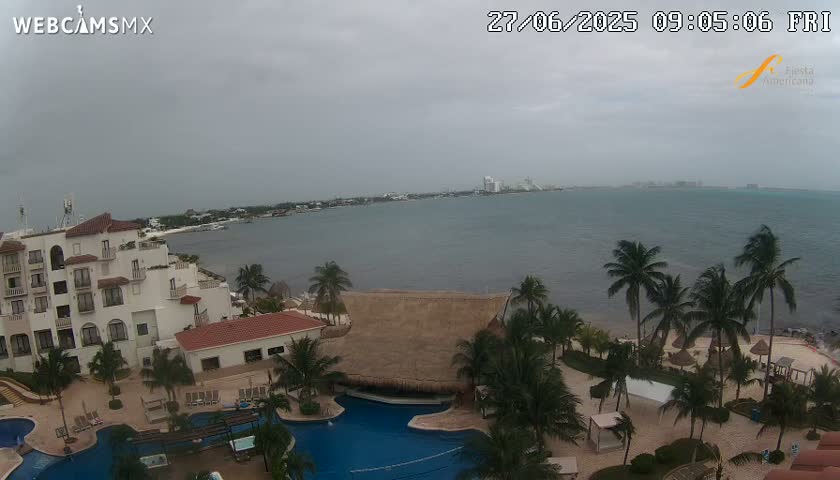 Cancún City Skyline & Carribean Coast from Fiesta Americana Live Cam - Zona Hotelera (Hotel Zone), Cancun, Quintana Roo, Mexico