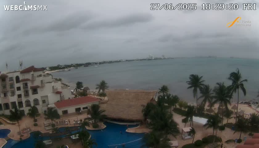 Cancún City Skyline & Carribean Coast from Fiesta Americana Live Cam - Zona Hotelera (Hotel Zone), Cancun, Quintana Roo, Mexico