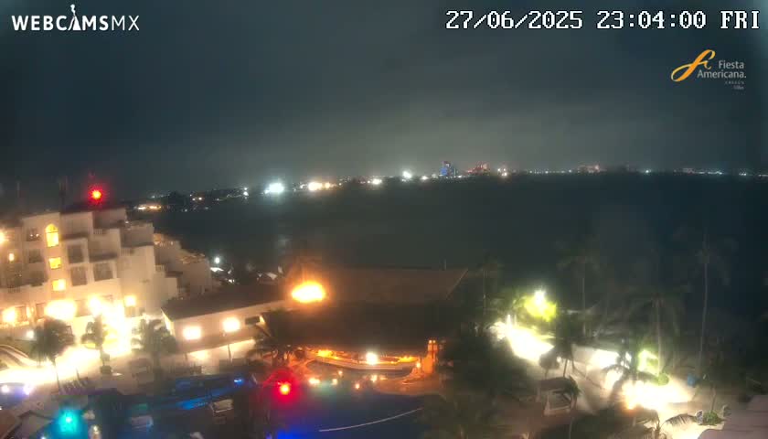 Cancún City Skyline & Carribean Coast from Fiesta Americana Live Cam - Zona Hotelera (Hotel Zone), Cancun, Quintana Roo, Mexico