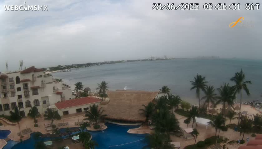 Cancún City Skyline & Carribean Coast from Fiesta Americana Live Cam - Zona Hotelera (Hotel Zone), Cancun, Quintana Roo, Mexico