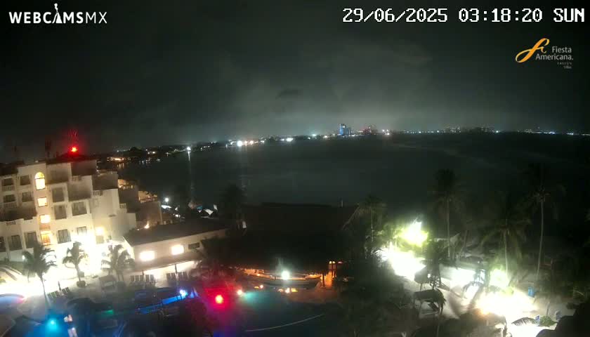 Cancún City Skyline & Carribean Coast from Fiesta Americana Live Cam - Zona Hotelera (Hotel Zone), Cancun, Quintana Roo, Mexico