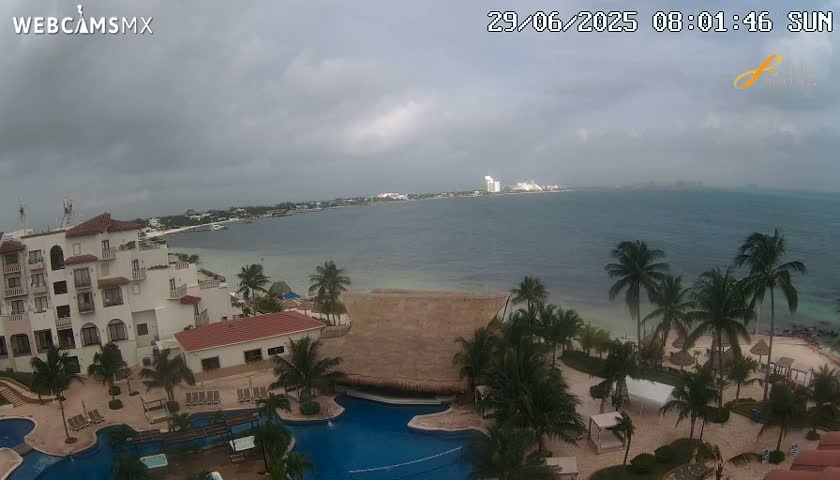 Cancún City Skyline & Carribean Coast from Fiesta Americana Live Cam - Zona Hotelera (Hotel Zone), Cancun, Quintana Roo, Mexico