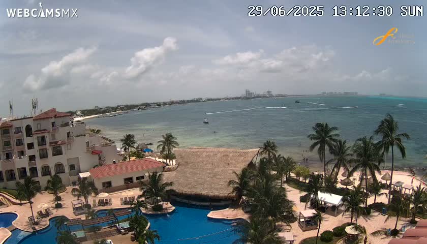 Cancún City Skyline & Carribean Coast from Fiesta Americana Live Cam - Zona Hotelera (Hotel Zone), Cancun, Quintana Roo, Mexico