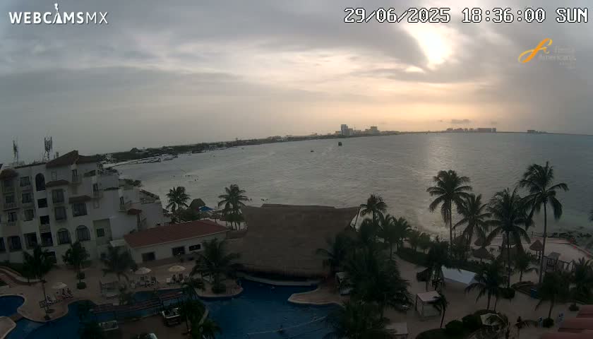 Cancún City Skyline & Carribean Coast from Fiesta Americana Live Cam - Zona Hotelera (Hotel Zone), Cancun, Quintana Roo, Mexico