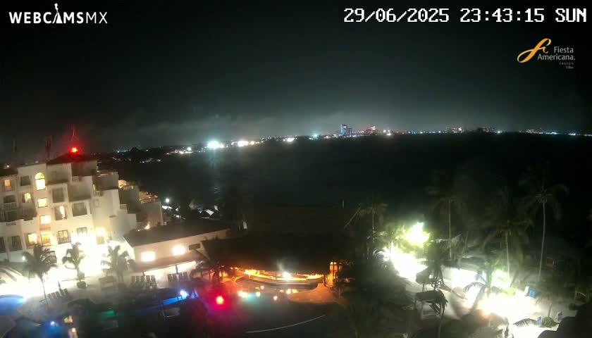 Cancún City Skyline & Carribean Coast from Fiesta Americana Live Cam - Zona Hotelera (Hotel Zone), Cancun, Quintana Roo, Mexico