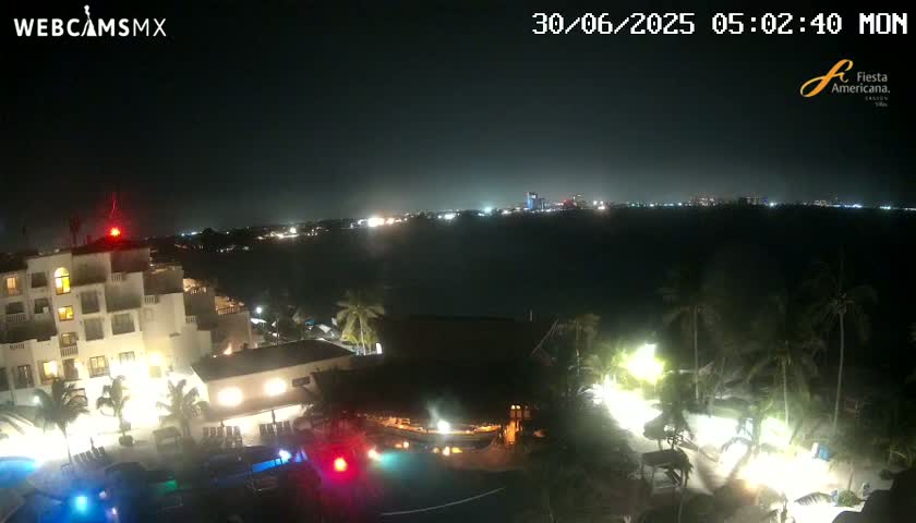 Cancún City Skyline & Carribean Coast from Fiesta Americana Live Cam - Zona Hotelera (Hotel Zone), Cancun, Quintana Roo, Mexico