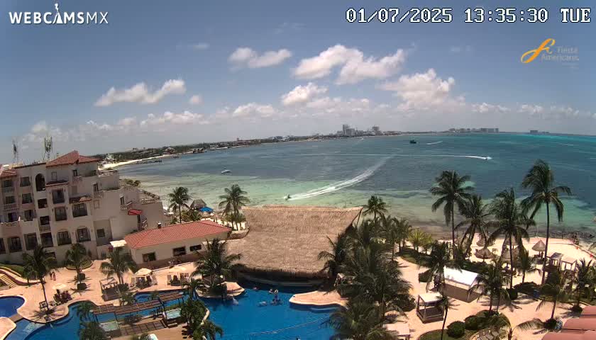 Cancún City Skyline & Carribean Coast from Fiesta Americana Live Cam - Zona Hotelera (Hotel Zone), Cancun, Quintana Roo, Mexico