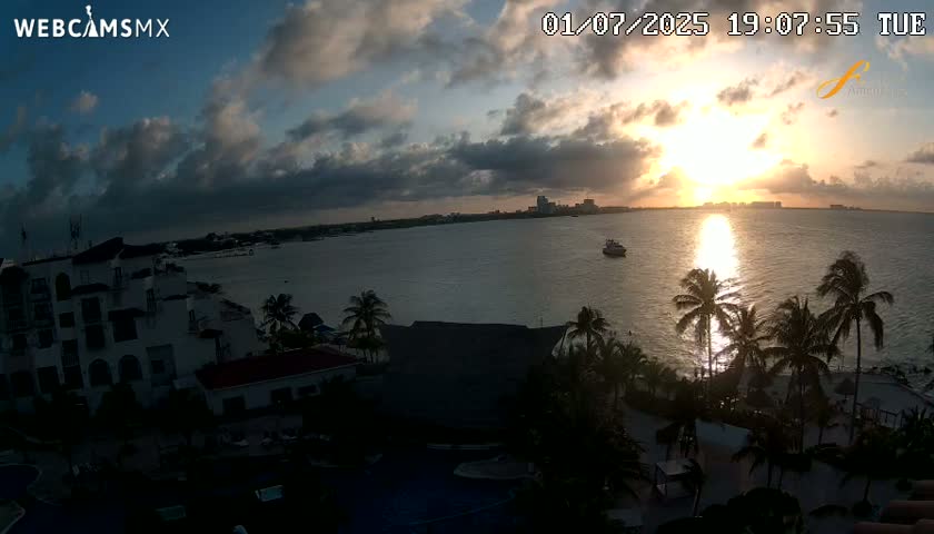 Cancún City Skyline & Carribean Coast from Fiesta Americana Live Cam - Zona Hotelera (Hotel Zone), Cancun, Quintana Roo, Mexico