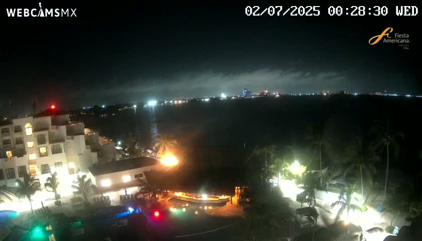 Cancún City Skyline & Carribean Coast from Fiesta Americana Live Cam - Zona Hotelera (Hotel Zone), Cancun, Quintana Roo, Mexico