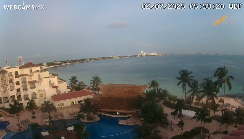 Cancún City Skyline & Carribean Coast from Fiesta Americana Live Cam - Zona Hotelera (Hotel Zone), Cancun, Quintana Roo, Mexico