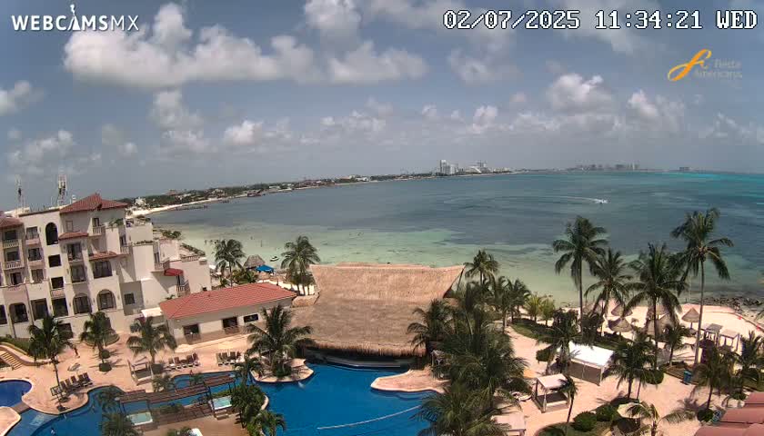 Cancún City Skyline & Carribean Coast from Fiesta Americana Live Cam - Zona Hotelera (Hotel Zone), Cancun, Quintana Roo, Mexico