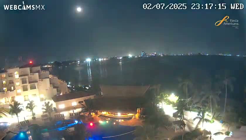 Cancún City Skyline & Carribean Coast from Fiesta Americana Live Cam - Zona Hotelera (Hotel Zone), Cancun, Quintana Roo, Mexico
