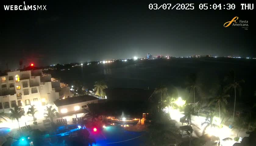 Cancún City Skyline & Carribean Coast from Fiesta Americana Live Cam - Zona Hotelera (Hotel Zone), Cancun, Quintana Roo, Mexico