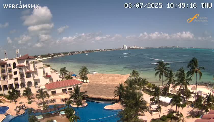 Cancún City Skyline & Carribean Coast from Fiesta Americana Live Cam - Zona Hotelera (Hotel Zone), Cancun, Quintana Roo, Mexico