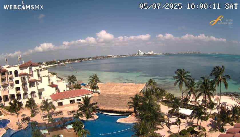 Cancún City Skyline & Carribean Coast from Fiesta Americana Live Cam - Zona Hotelera (Hotel Zone), Cancun, Quintana Roo, Mexico
