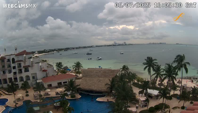 Cancún City Skyline & Carribean Coast from Fiesta Americana Live Cam - Zona Hotelera (Hotel Zone), Cancun, Quintana Roo, Mexico
