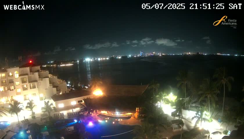 Cancún City Skyline & Carribean Coast from Fiesta Americana Live Cam - Zona Hotelera (Hotel Zone), Cancun, Quintana Roo, Mexico
