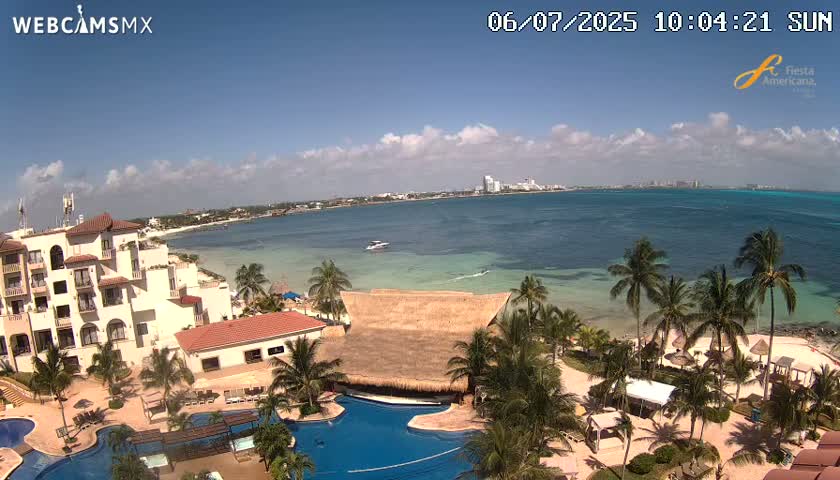 Cancún City Skyline & Carribean Coast from Fiesta Americana Live Cam - Zona Hotelera (Hotel Zone), Cancun, Quintana Roo, Mexico