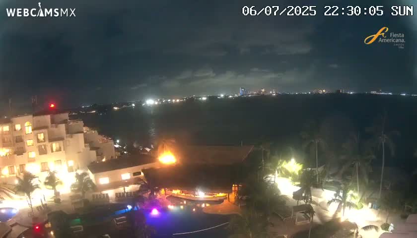 Cancún City Skyline & Carribean Coast from Fiesta Americana Live Cam - Zona Hotelera (Hotel Zone), Cancun, Quintana Roo, Mexico
