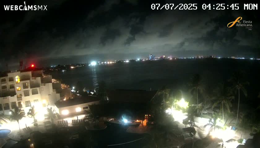 Cancún City Skyline & Carribean Coast from Fiesta Americana Live Cam - Zona Hotelera (Hotel Zone), Cancun, Quintana Roo, Mexico