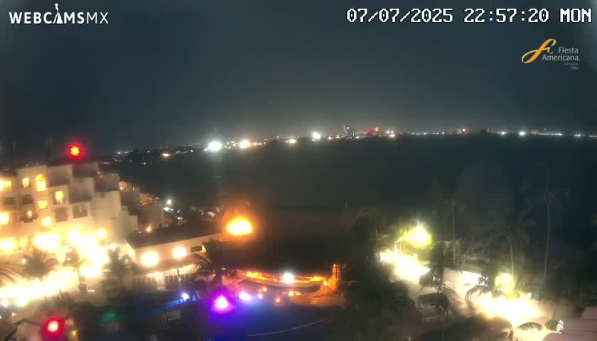 Cancún City Skyline & Carribean Coast from Fiesta Americana Live Cam - Zona Hotelera (Hotel Zone), Cancun, Quintana Roo, Mexico