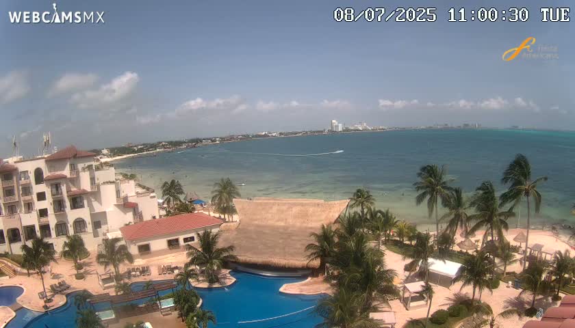 Cancún City Skyline & Carribean Coast from Fiesta Americana Live Cam - Zona Hotelera (Hotel Zone), Cancun, Quintana Roo, Mexico