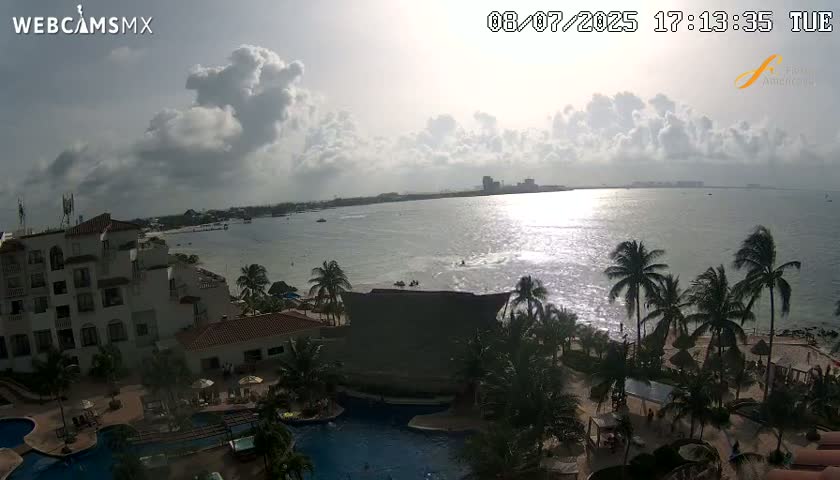 Cancún City Skyline & Carribean Coast from Fiesta Americana Live Cam - Zona Hotelera (Hotel Zone), Cancun, Quintana Roo, Mexico
