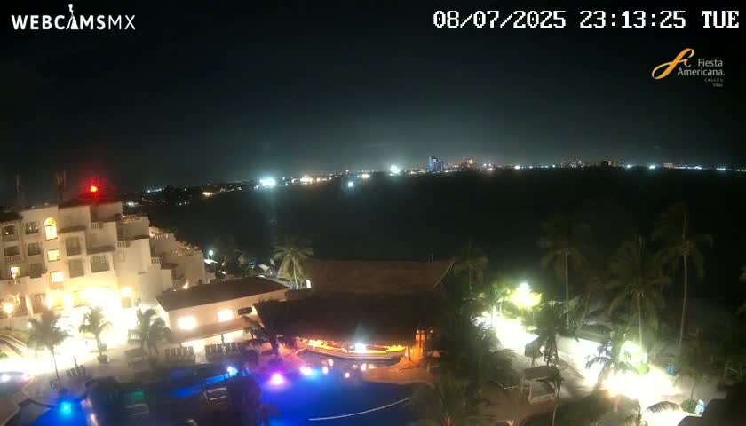 Cancún City Skyline & Carribean Coast from Fiesta Americana Live Cam - Zona Hotelera (Hotel Zone), Cancun, Quintana Roo, Mexico
